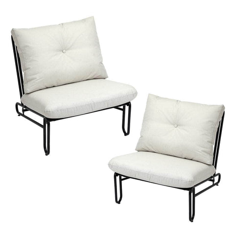 2PC Outdoor Lounge Chairs Patio Sofa with Cushions Beige/Grey