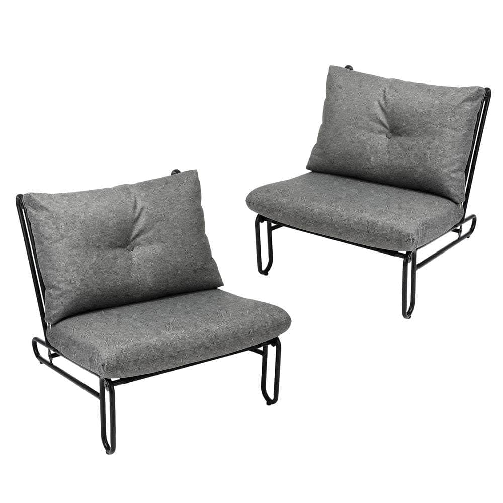 2PC Outdoor Lounge Chairs Patio Sofa with Cushions Beige/Grey