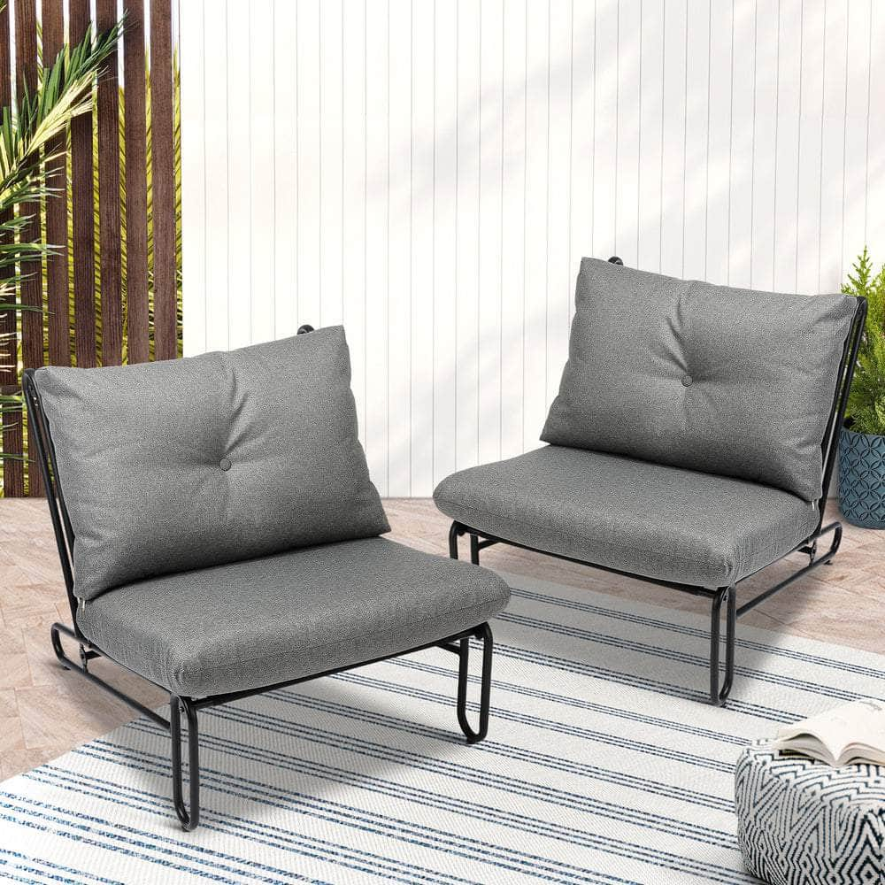 2PC Outdoor Lounge Chairs Patio Sofa with Cushions Beige/Grey