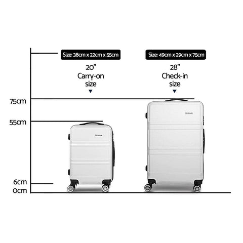 2pc White TSA Carry-On Luggage Set – Hard Case, Lightweight