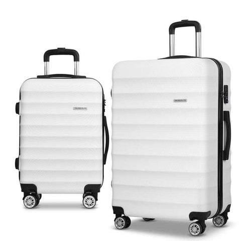 2pc White TSA Travel Luggage Set – Hard Shell, Strap