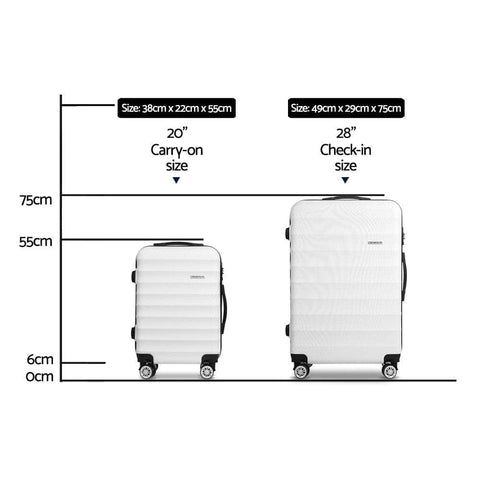 2pc White TSA Travel Luggage Set – Hard Shell, Strap