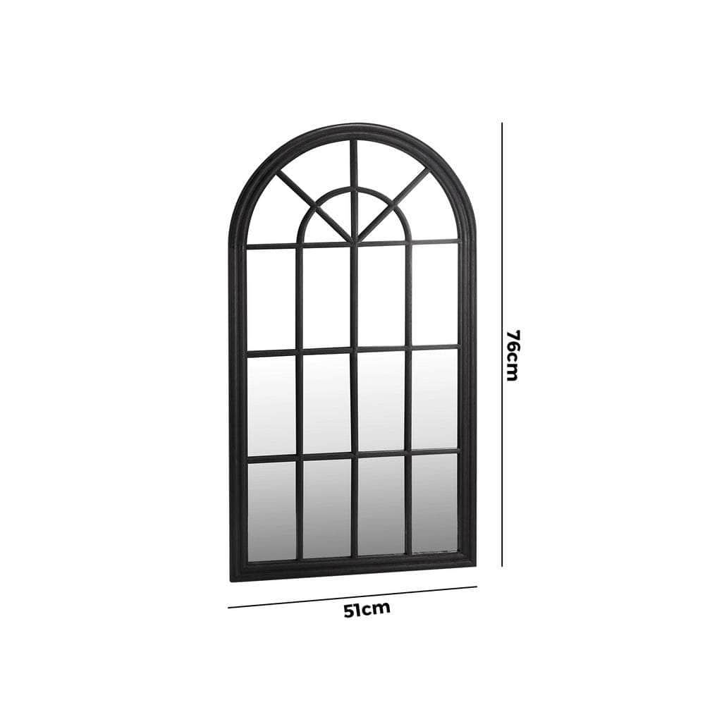 2PC Window Mirror Arched 76x51cm Wooden Black