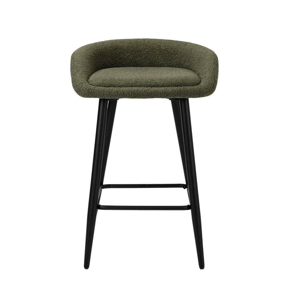 2PCS Bar Stools Boucle Fabric Green and Black