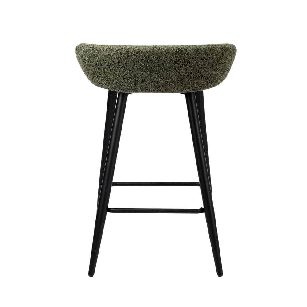 2PCS Bar Stools Boucle Fabric Green and Black