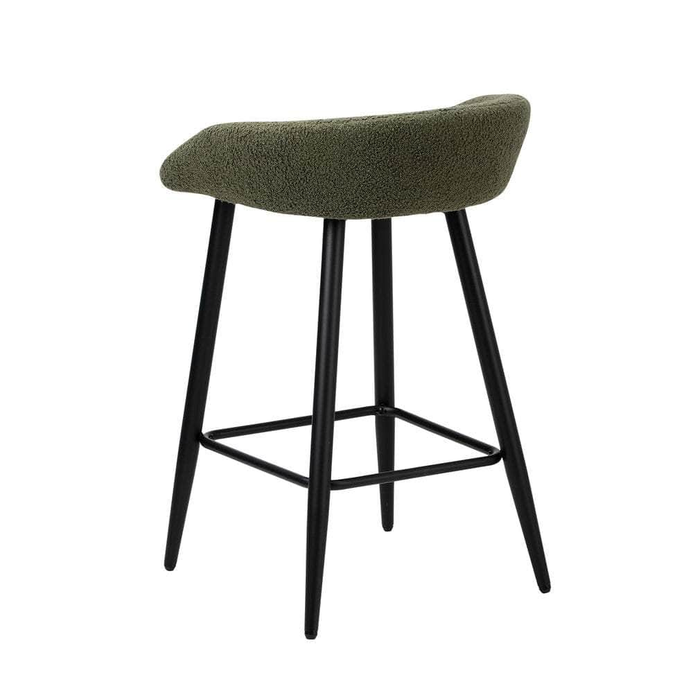 2PCS Bar Stools Boucle Fabric Green and Black