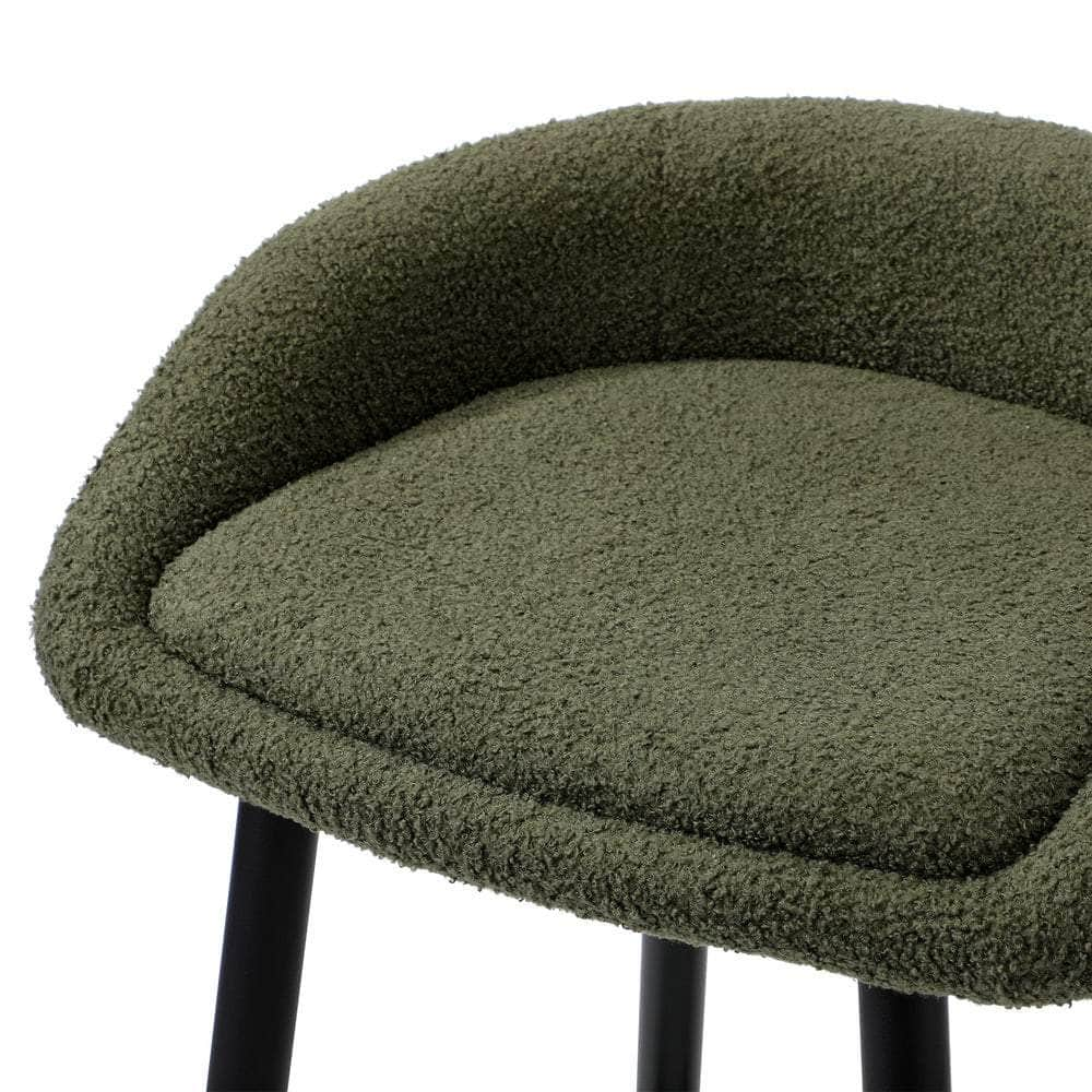 2PCS Bar Stools Boucle Fabric Green and Black