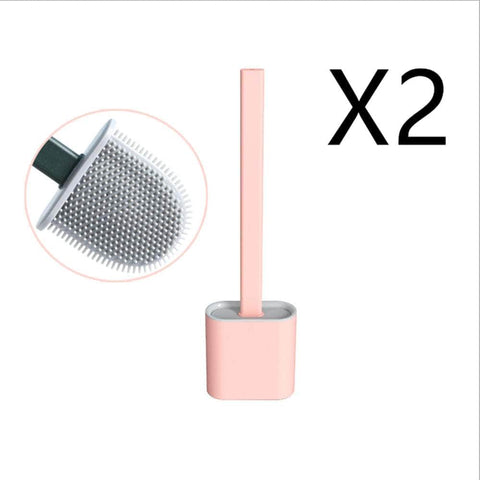 2PCS Bathroom Silicone Bristles Toilet Brush with Holder