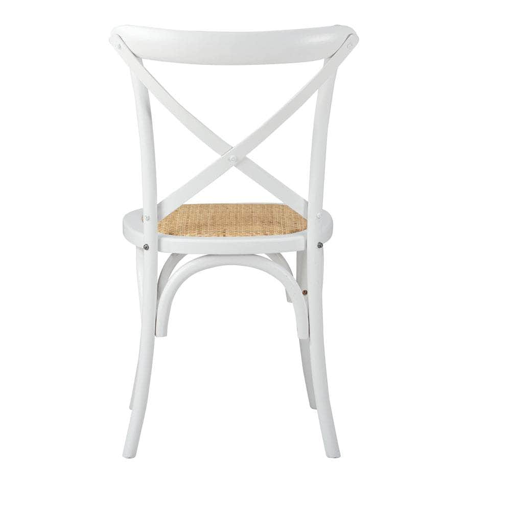 2PCS Crossback Dining Chair Solid Wood Ratan Seat White