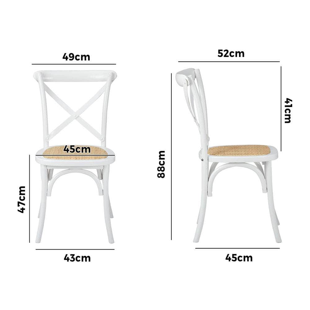 2PCS Crossback Dining Chair Solid Wood Ratan Seat White