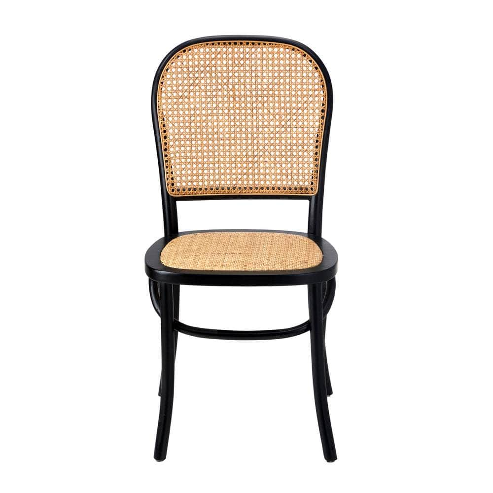 2PCS Dining Chairs Wooden Rattan Black/Beige