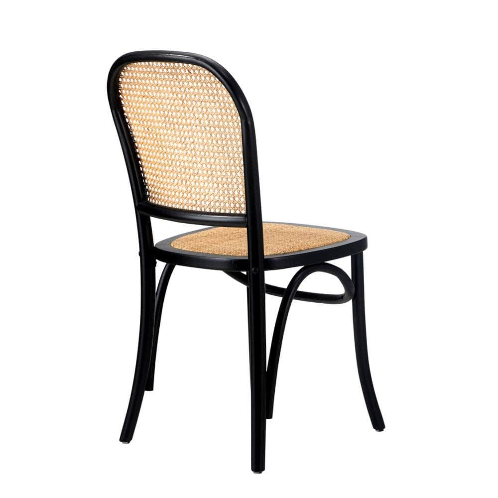 2PCS Dining Chairs Wooden Rattan Black/Beige