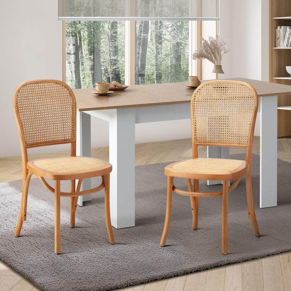 2PCS Dining Chairs Wooden Rattan Black/Beige