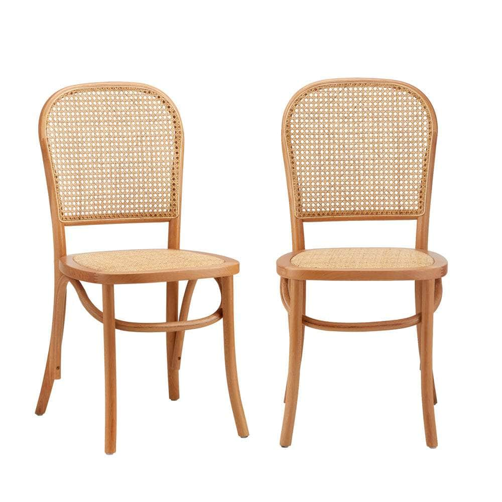 2PCS Dining Chairs Wooden Rattan Black/Beige