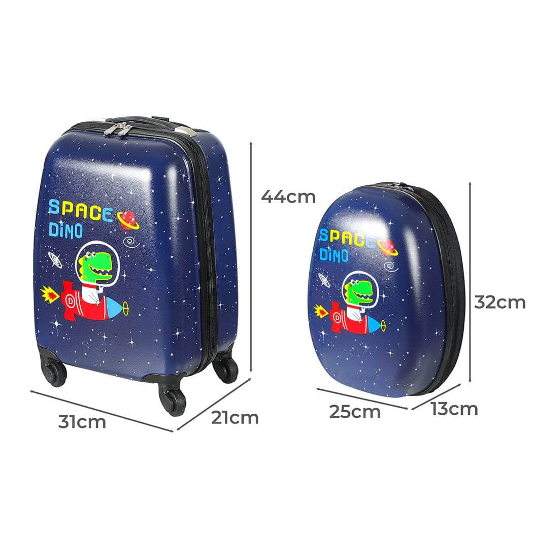 2PCS Kids Luggage Set Travel Suitcase Child Space Dino Backpack