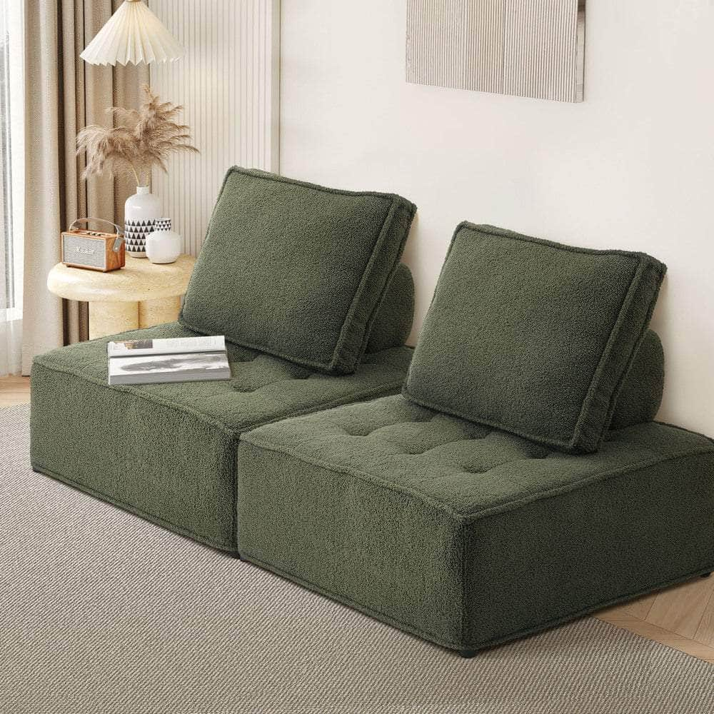 2PCS Modular Sofa Lounge Chair Armless Sherpa Green