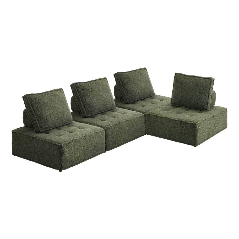 2PCS Modular Sofa Lounge Chair Armless Sherpa Green