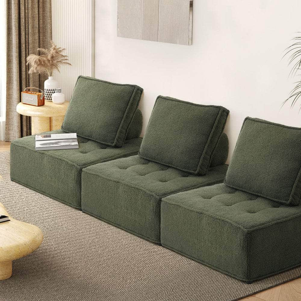 2PCS Modular Sofa Lounge Chair Armless Sherpa Green