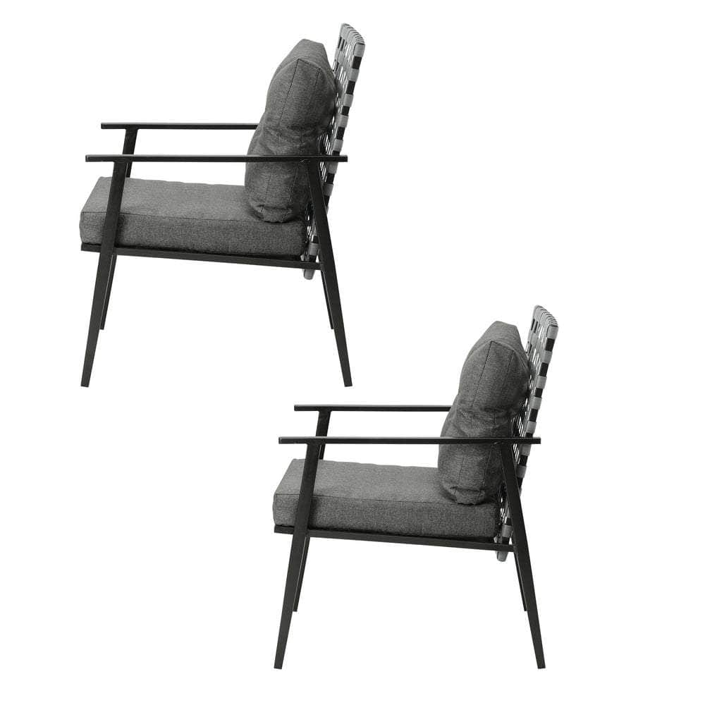 2PCS Outdoor Armchairs Rattan Backrest Black White