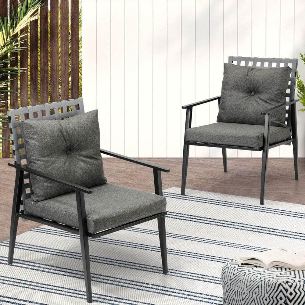 2PCS Outdoor Armchairs Rattan Backrest Black White