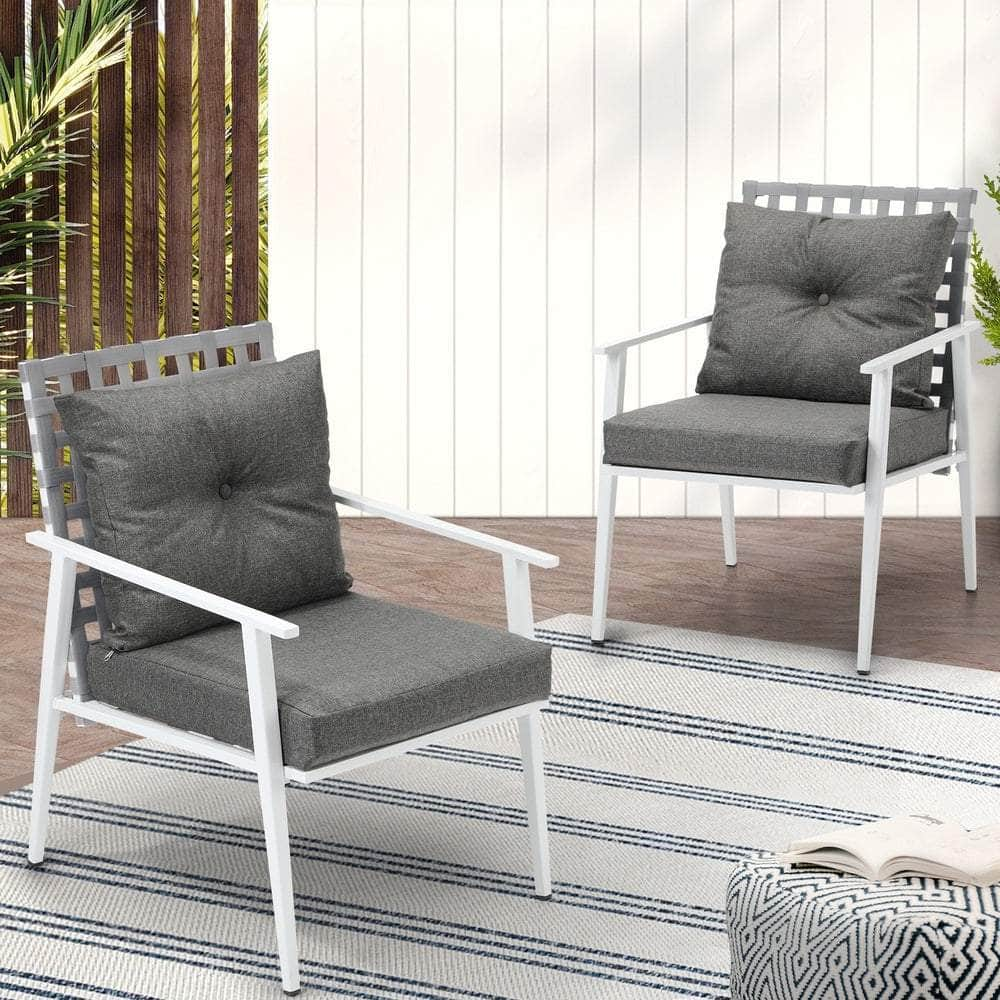 2PCS Outdoor Armchairs Rattan Backrest Black White