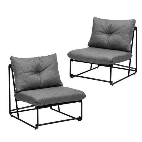 2PCS Outdoor Dining Chairs Patio Sofa Lounge Chair Beige/Grey