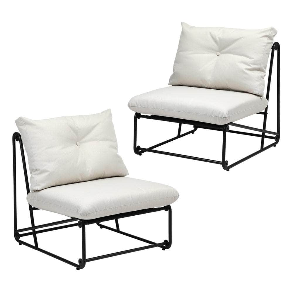 2PCS Outdoor Dining Chairs Patio Sofa Lounge Chair Beige/Grey