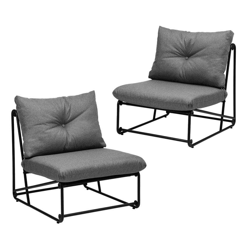 2PCS Outdoor Dining Chairs Patio Sofa Lounge Chair Beige/Grey