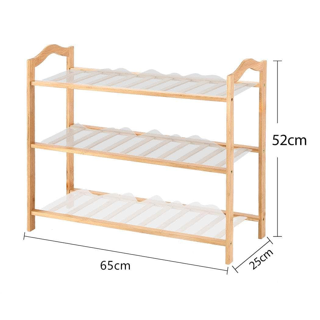 2x 3 Tier Bamboo Shoe Rack Shoes