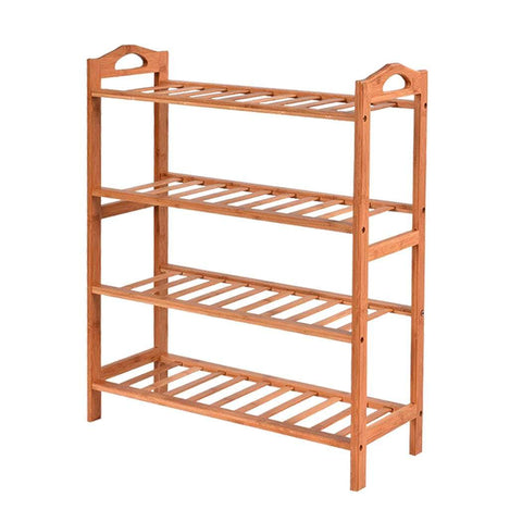 2x 4 Tier Bamboo Shoe Rack Shoes