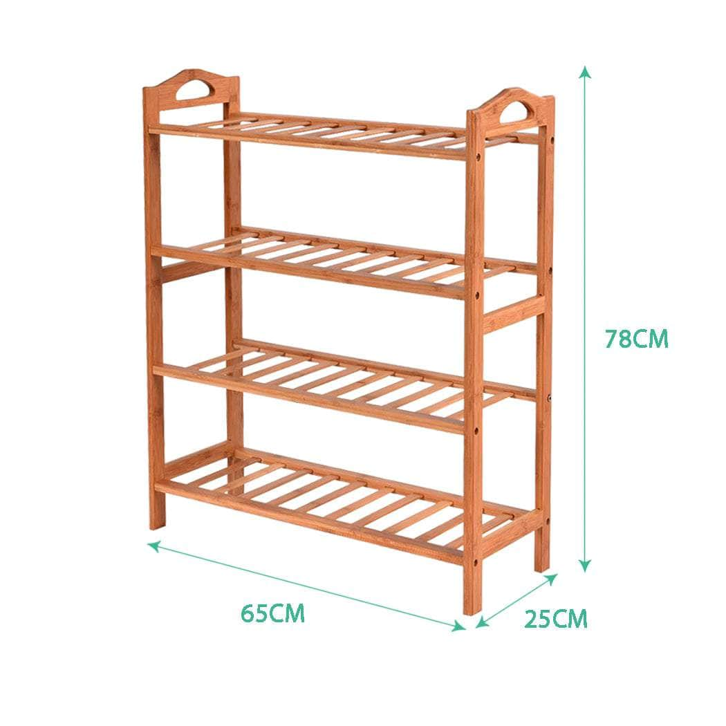 2x 4 Tier Bamboo Shoe Rack Shoes