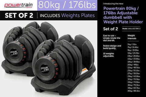 2x 40kg Adjustable Dumbbells Home Gym Set