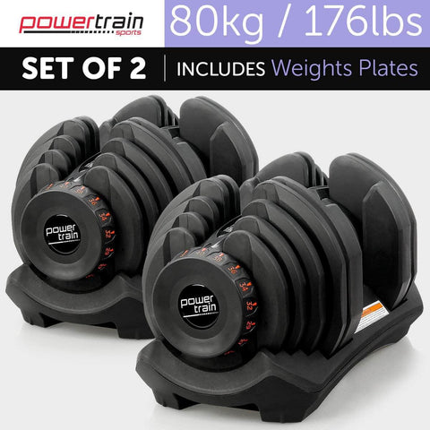 2x 40kg Adjustable Dumbbells Home Gym Set