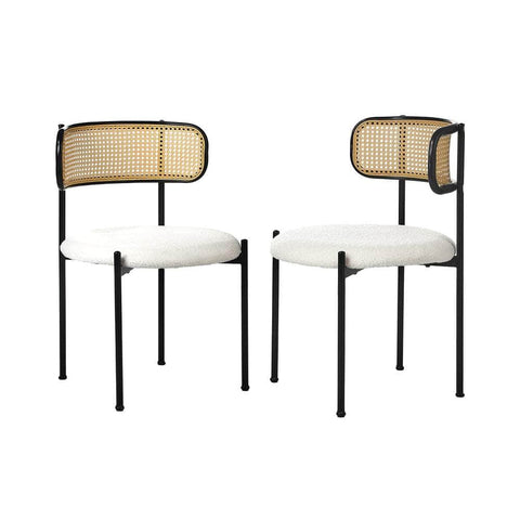 2x/4x/6x/8x Dining Chair Round Boucle Rattan Backrest Black  White