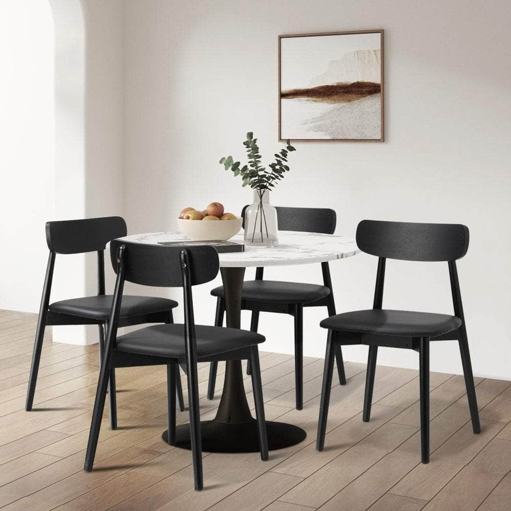 2x 4x 6x Dining Chairs PU Leather Solid Wood Cafe Lounge Black Beige