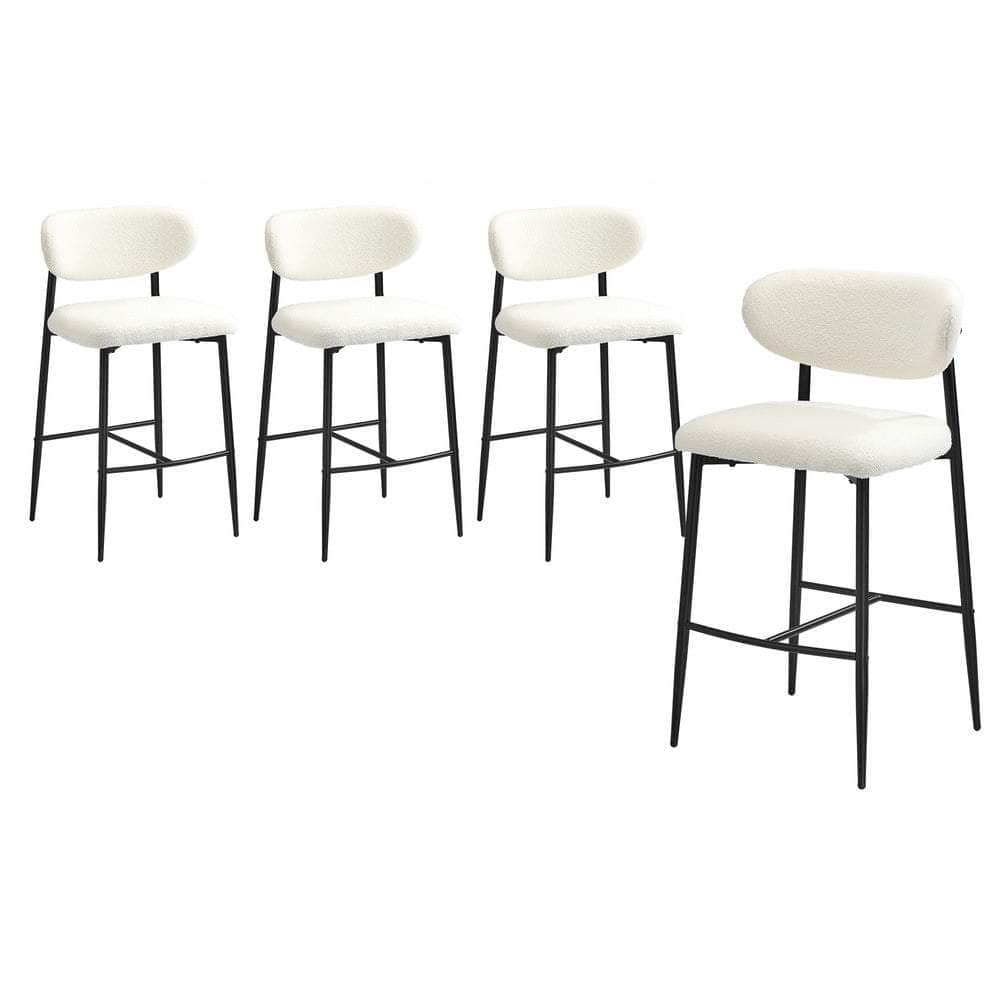 2x/4x Bar Stools Boucle Fabric Black/Natural and White