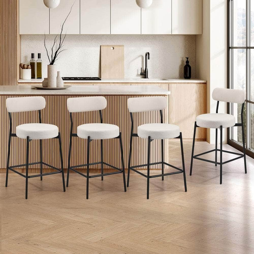 2x/4x Bar Stools Polyester Linen Fabric Beige