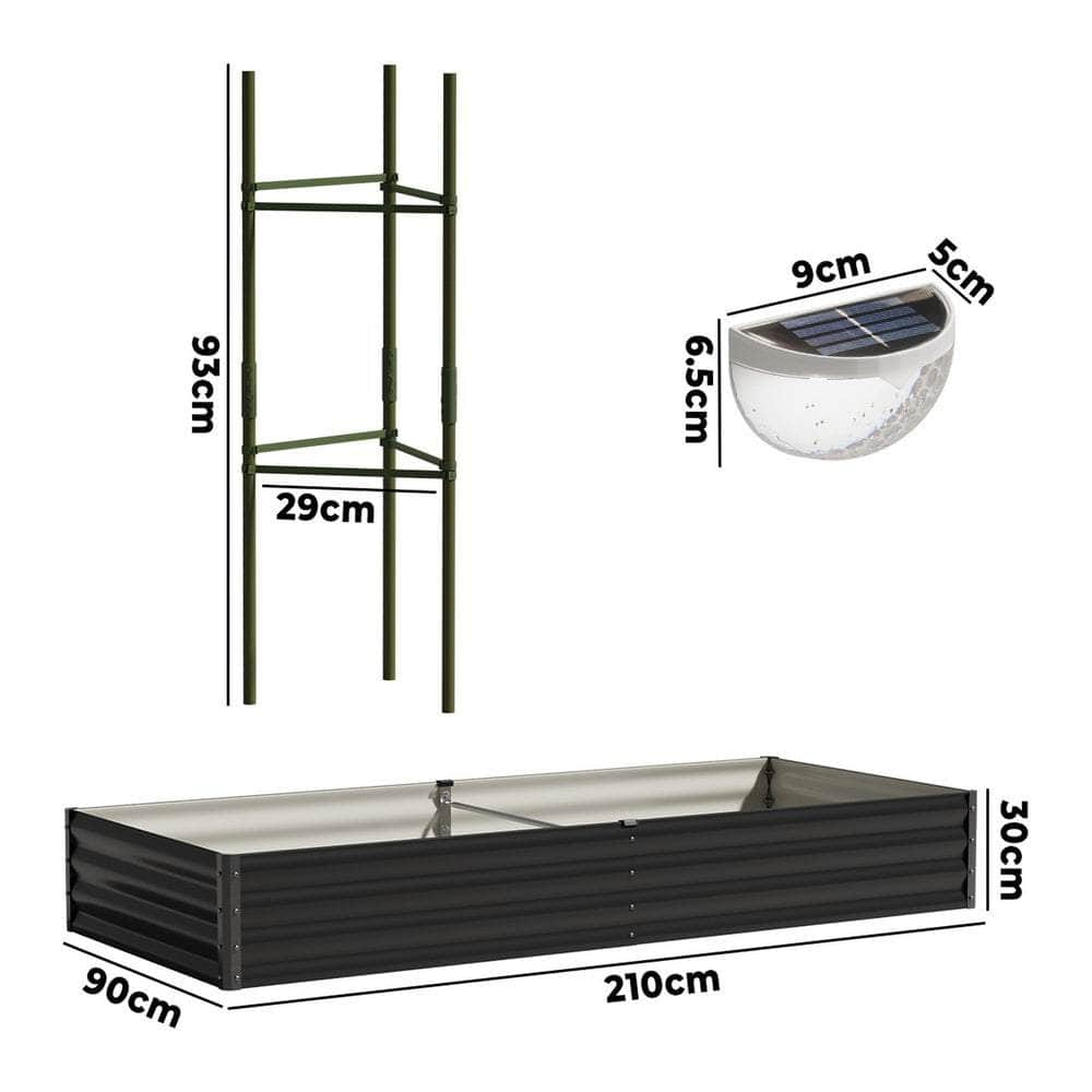 2x/4x Garden Bed 210x90x30cm LED Plant Stand Box Galvanise