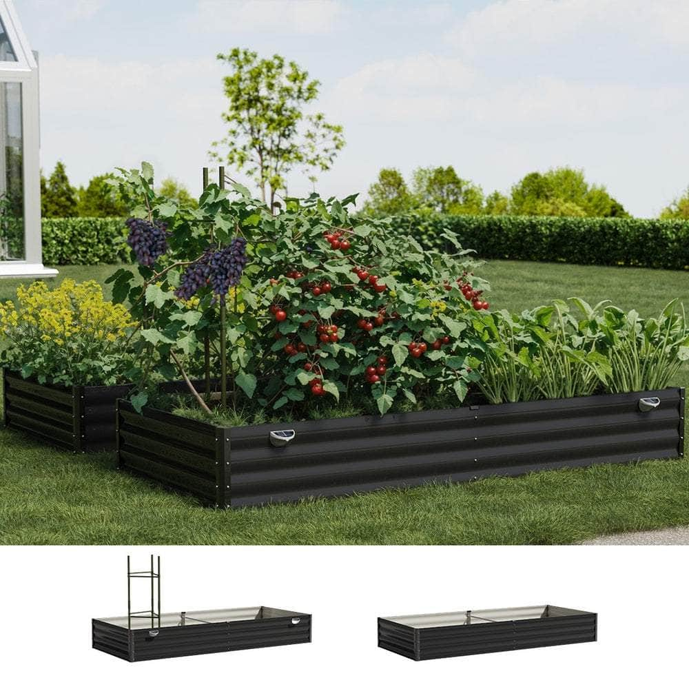 2x/4x Garden Bed 210x90x30cm LED Plant Stand Box Galvanise