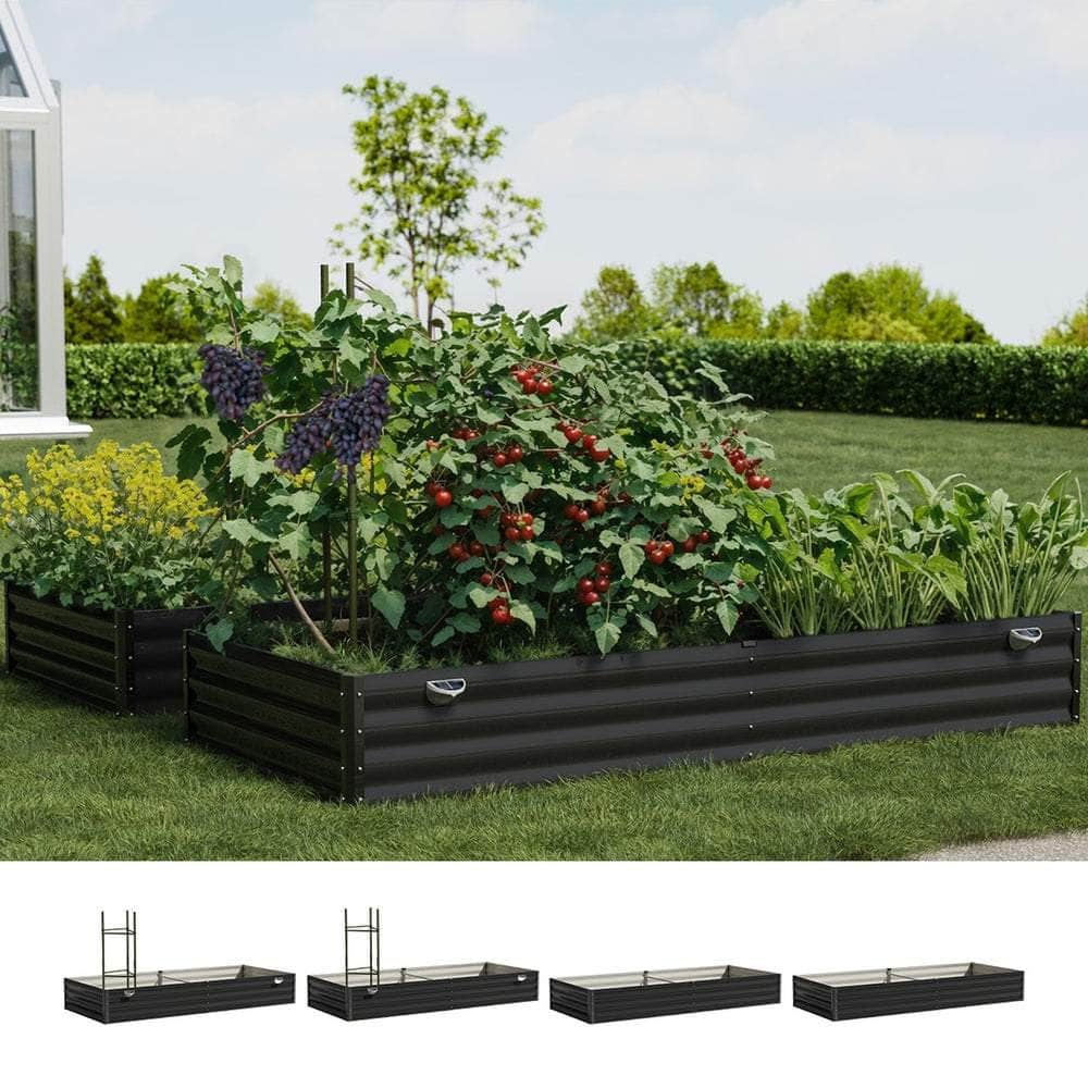 2x/4x Garden Bed 210x90x30cm LED Plant Stand Box Galvanise