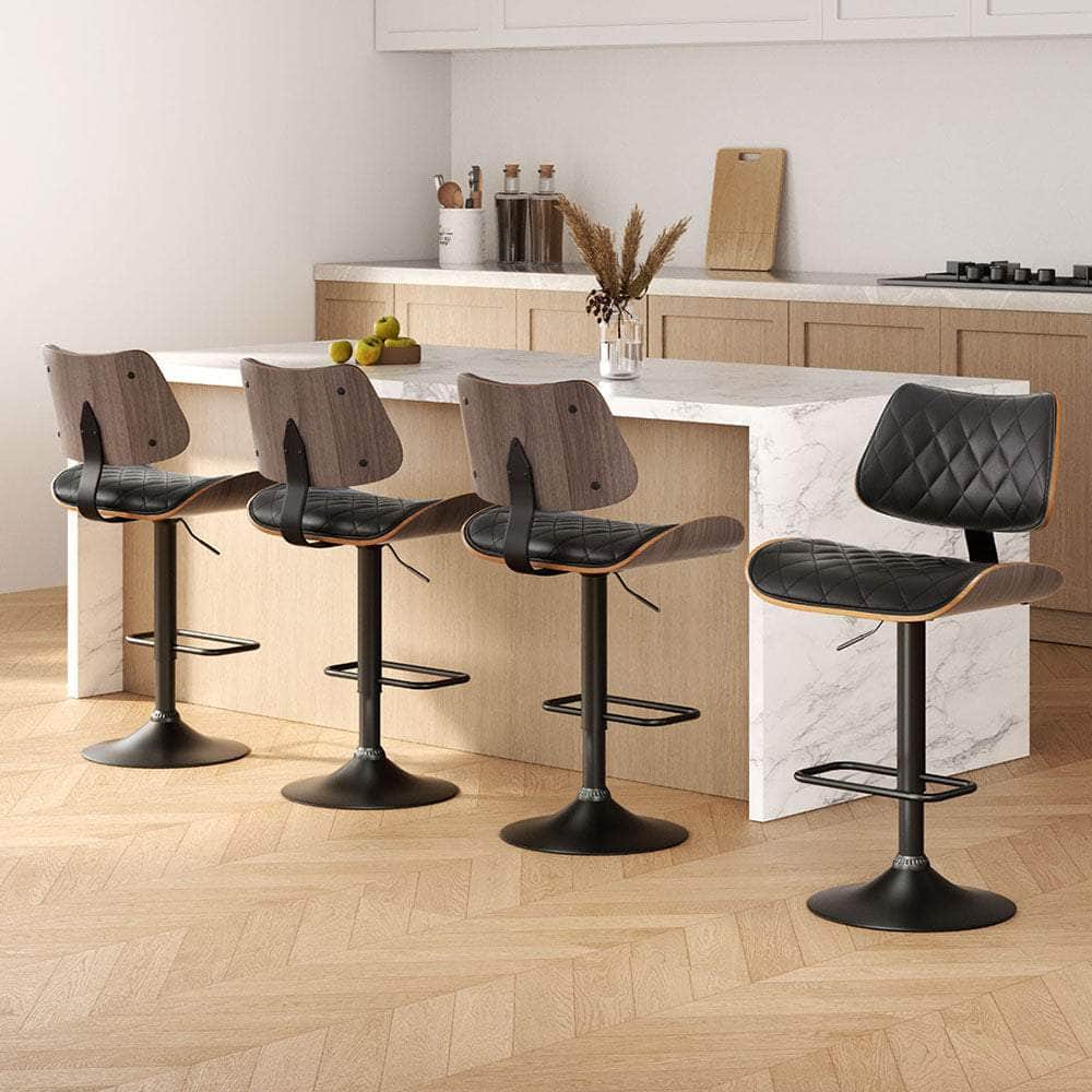 2x/4x Leather Bar Stools Gas Lift Design Black/White