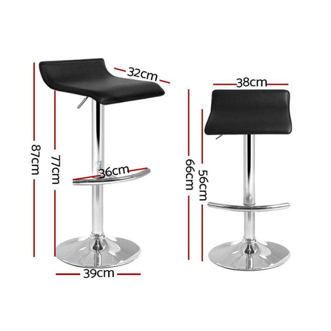 2x Bar Stools Adjustable Gas Lift Chairs Black