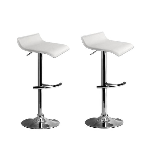 2x Bar Stools Adjustable Gas Lift Chairs White