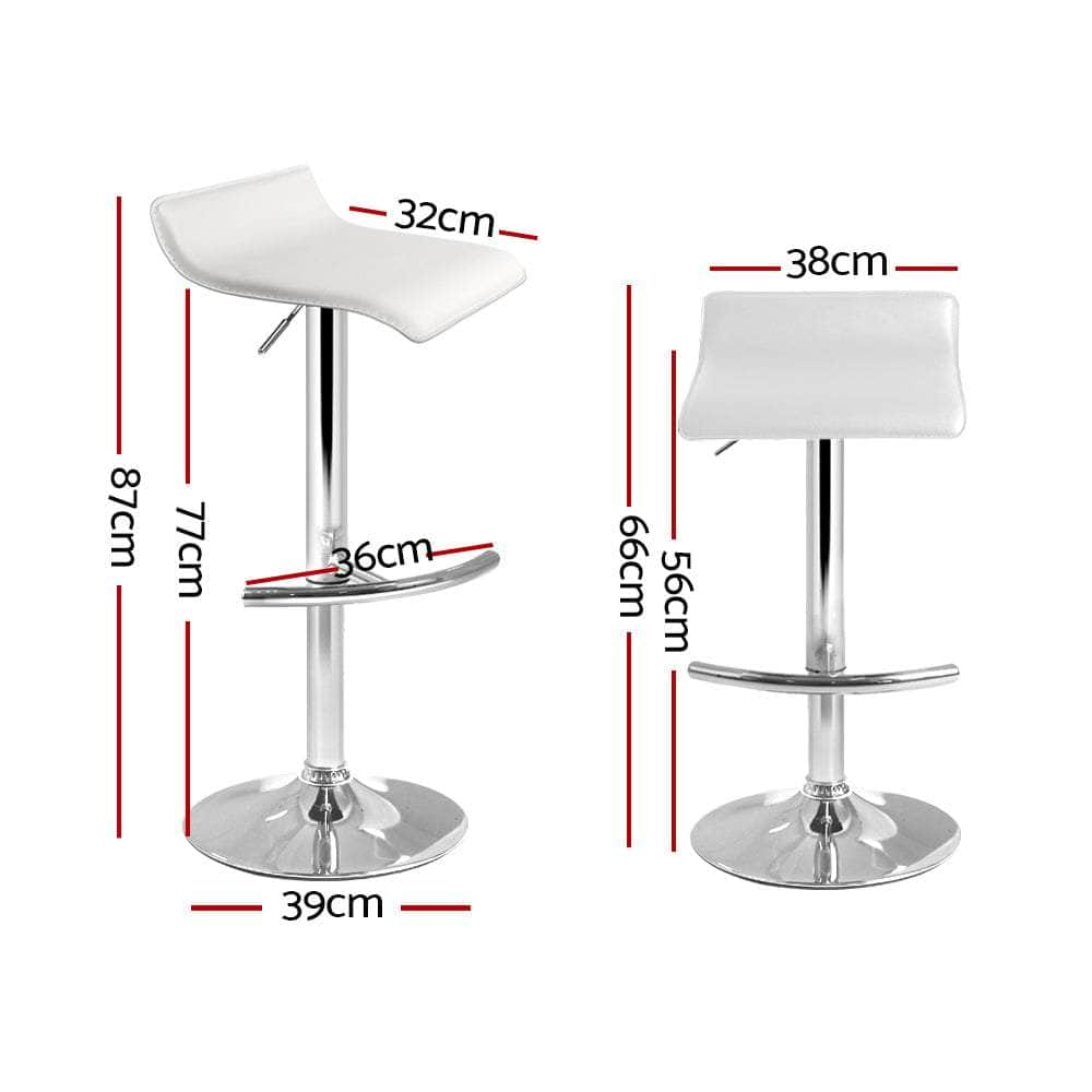 2x Bar Stools Adjustable Gas Lift Chairs White