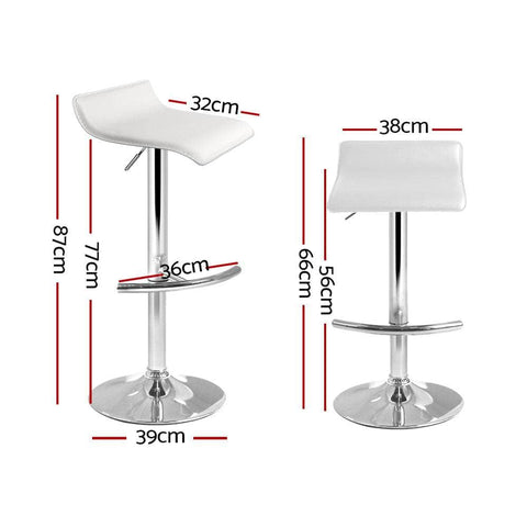 2x Bar Stools Adjustable Gas Lift Chairs White