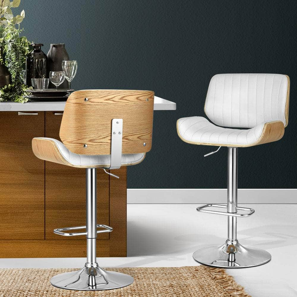 2x Bar Stools Adjustable Leather Chairs