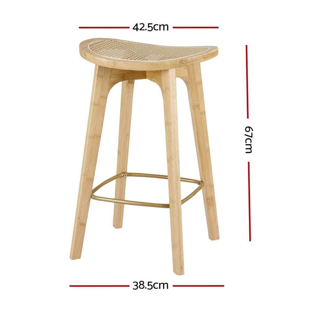 2x Bar Stools Bamboo Rattan Stool Counter Chair Kitchen Barstools