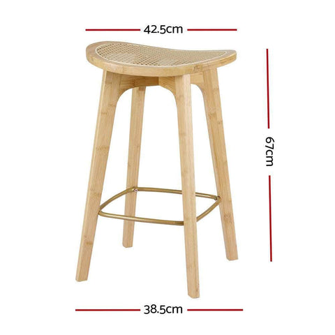 2x Bar Stools Bamboo Rattan Stool Counter Chair Kitchen Barstools