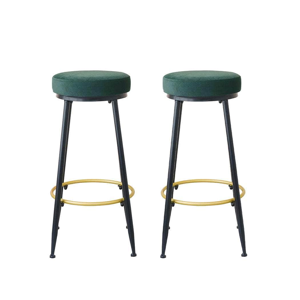 2x Bar Stools Barstools Velvet Green