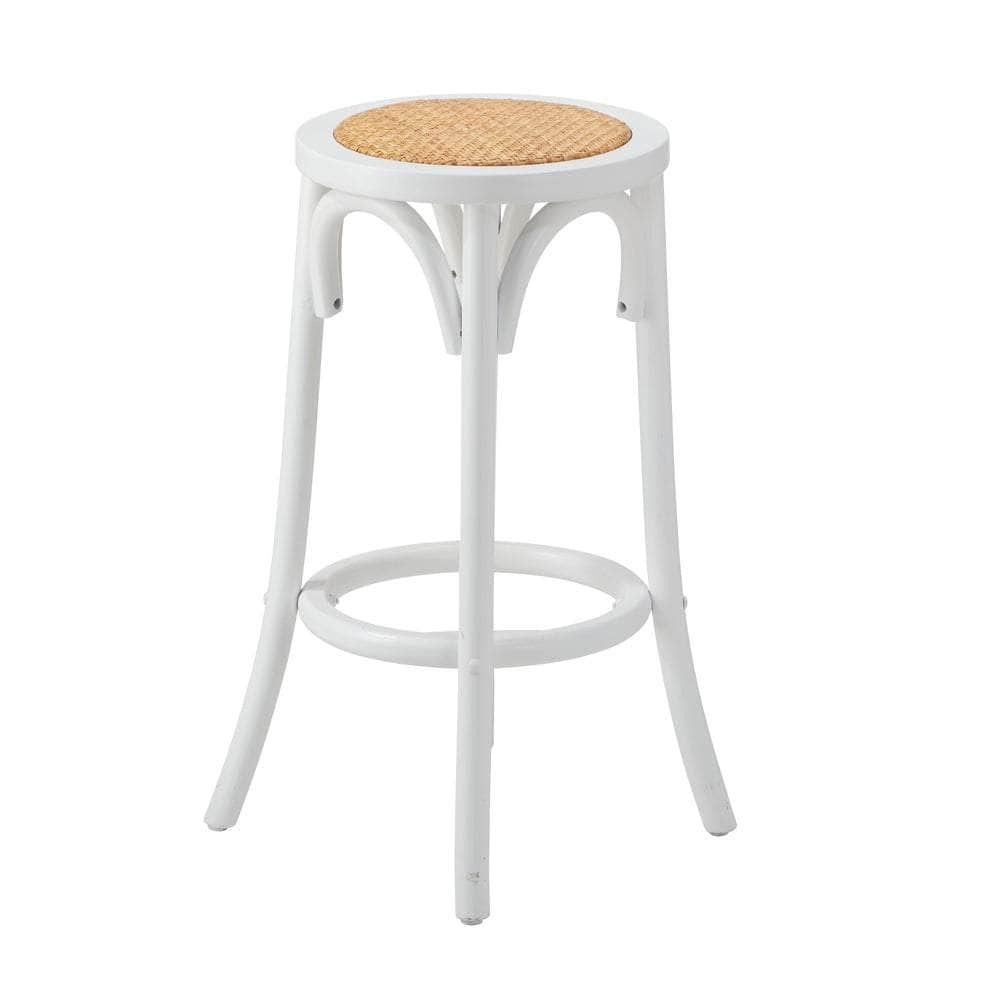 2x Bar Stools Dining Chair Rattan Seat White